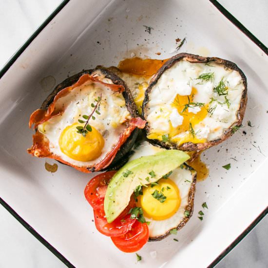 Portobello Baked Eggs 3 Ways