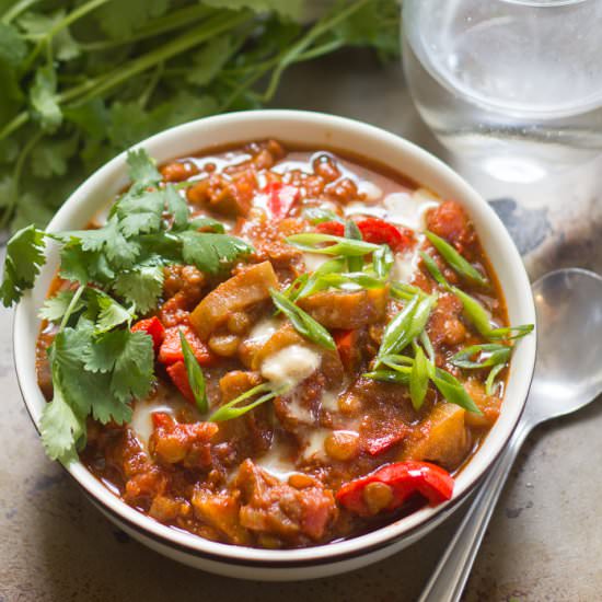 Eggplant Lentil Porter Chili