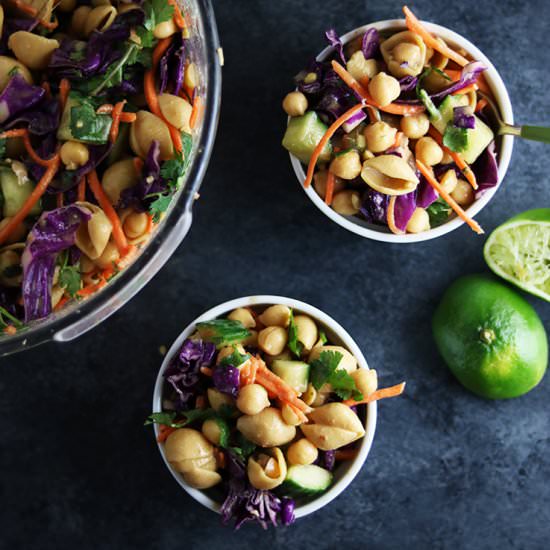 Thai Peanut Chickpea Pasta Salad