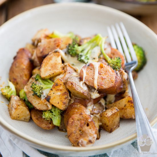 Sheet Pan Cheesy Roasted Potatoes and Sausage