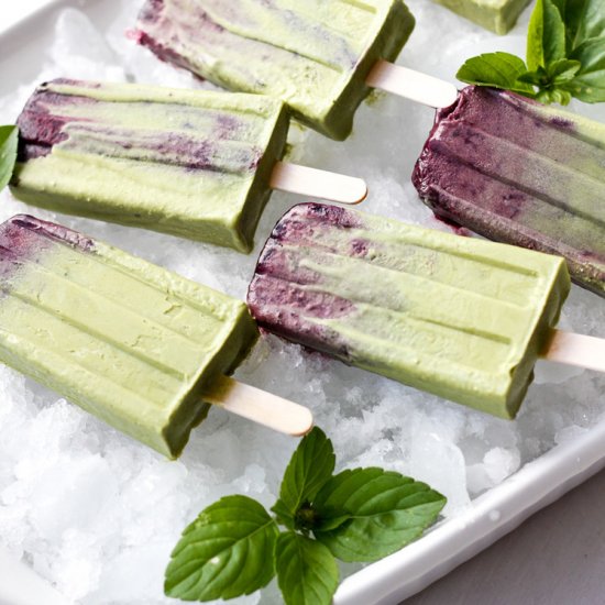 Blueberry Basil Matcha Popsicles