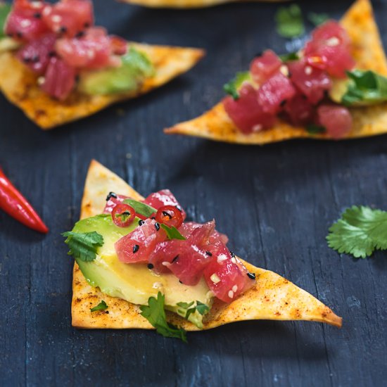 Tuna Tartare on Crispy Wontons