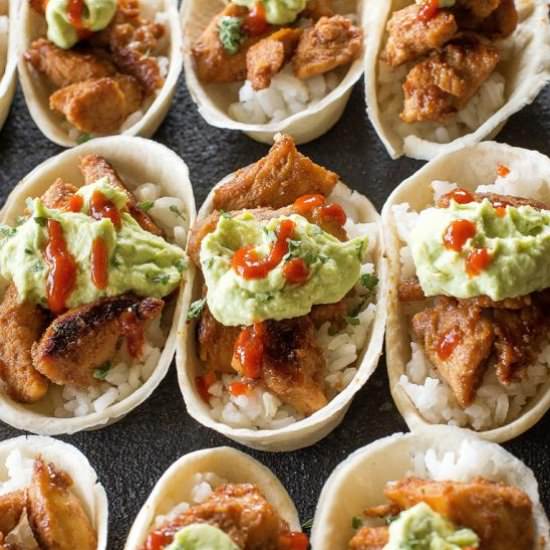 Mini Honey Sriracha Chicken Taco Boats