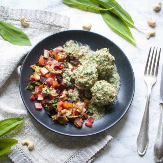 Lentil Balls with Wild Garlic Sauce