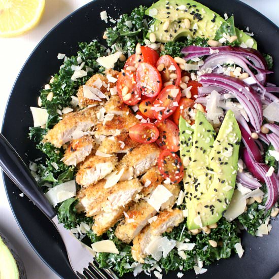 Healthy Crispy Chicken Kale Caesar