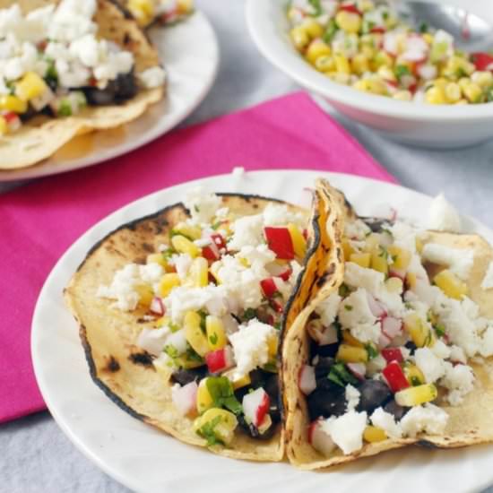 Veggie Tacos with Radish Corn Salsa