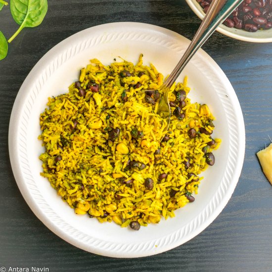 Black Beans-Corn-Spinach Lemon Rice