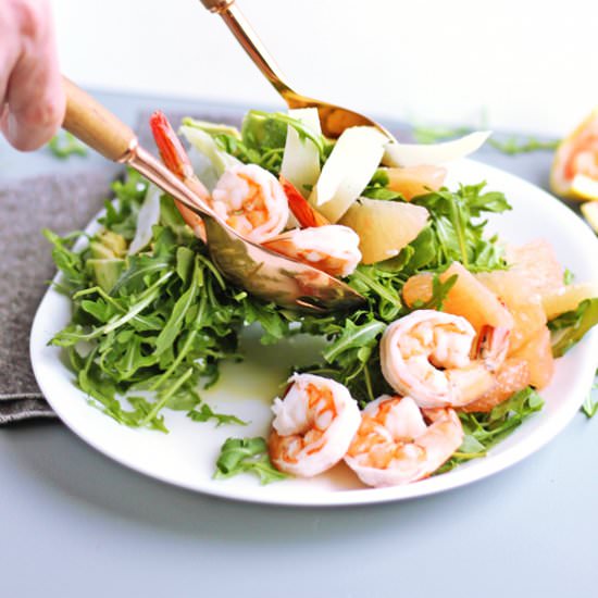 Grapefruit arugula shrimp salad