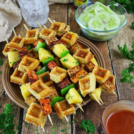 Fried Tofu And Waffle Skewers