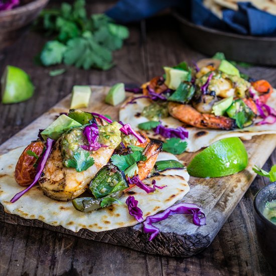 Grilled Shrimp Tacos + Salsa Verde