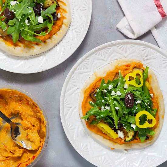 Grilled Red Pepper Hummus Pizzas