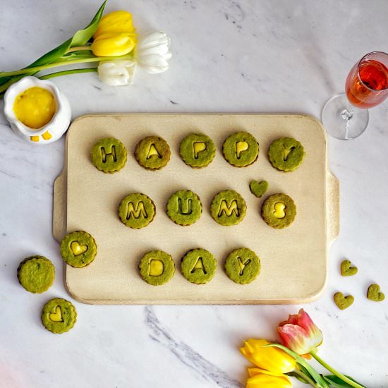 Matcha Linzer Cookies