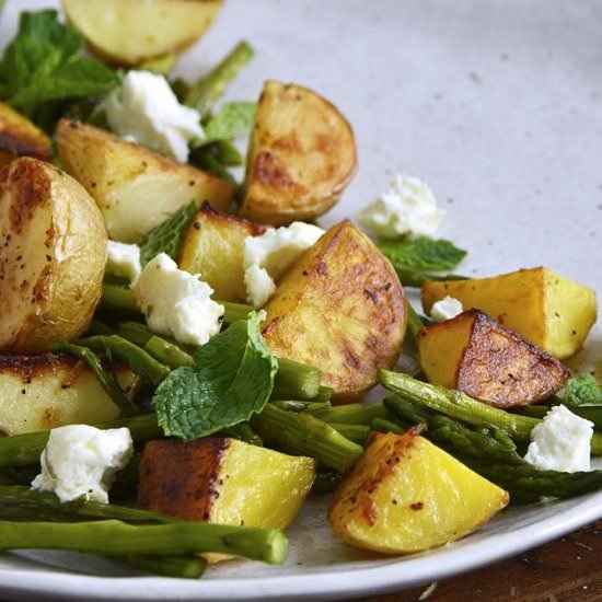 Garlic Roasted Potatoes + Asparagus