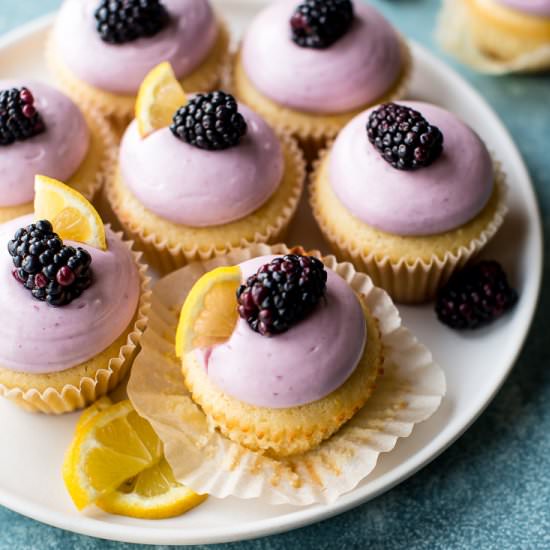 Lemon Cupcakes Blackberry Frosting