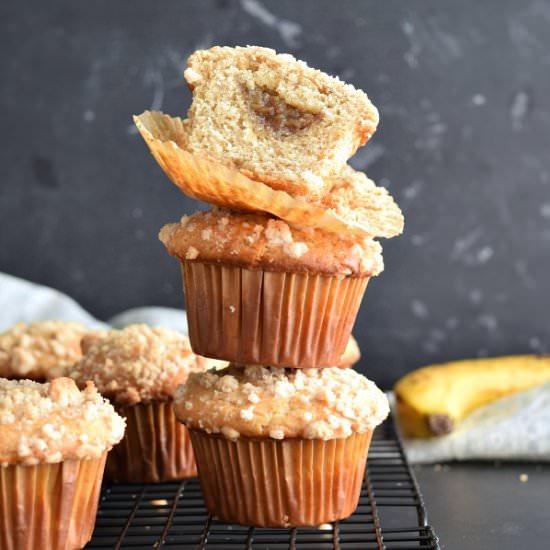 Banana Foster Filled Banana Muffins