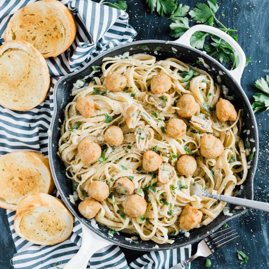 Breaded Mushroom Fettuccine Alfredo