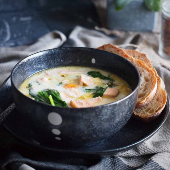 Easy salmon and spinach soup