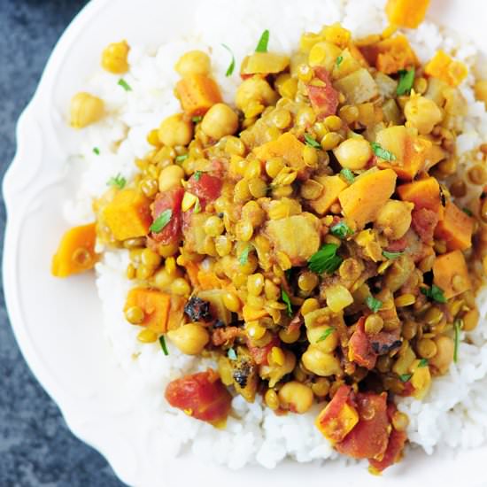 Curried Lentils with Sweet Potatoes