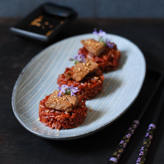 Red rice, beef and ponzu sauce