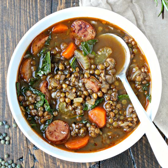 Lentil Soup with Sausage & Greens