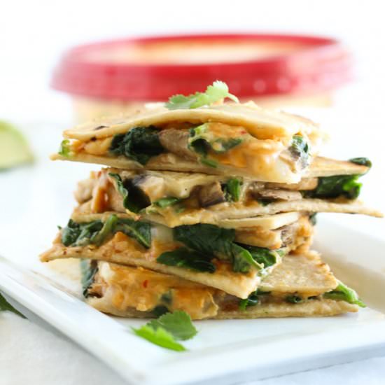 Spinach Mushroom Hummus Quesadilla