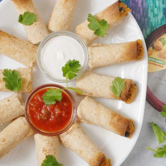 Spicy Eggplant Hummus Taquitos