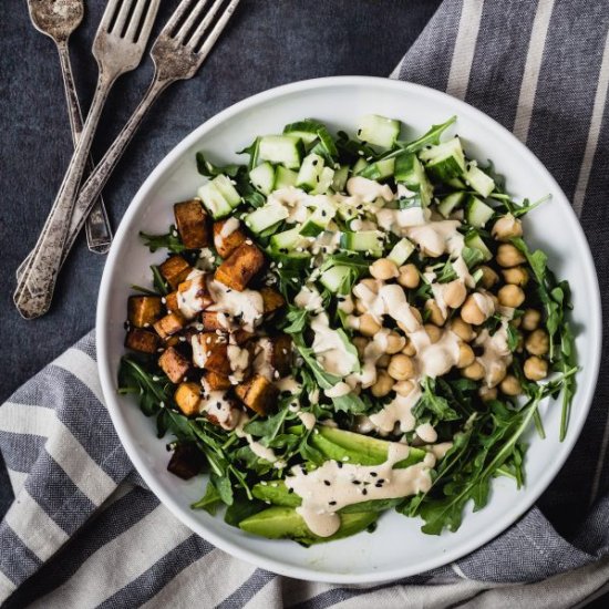 Tofu Arugula Salad Tahini Dressing