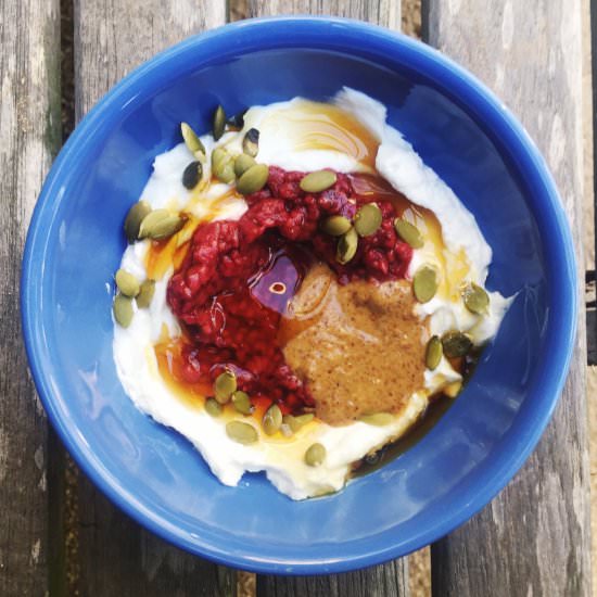 Raspberry Jam + Almond Butter Bowl