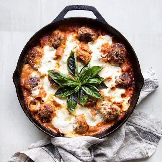 One-Pan Chicken Parm Meatball Bake