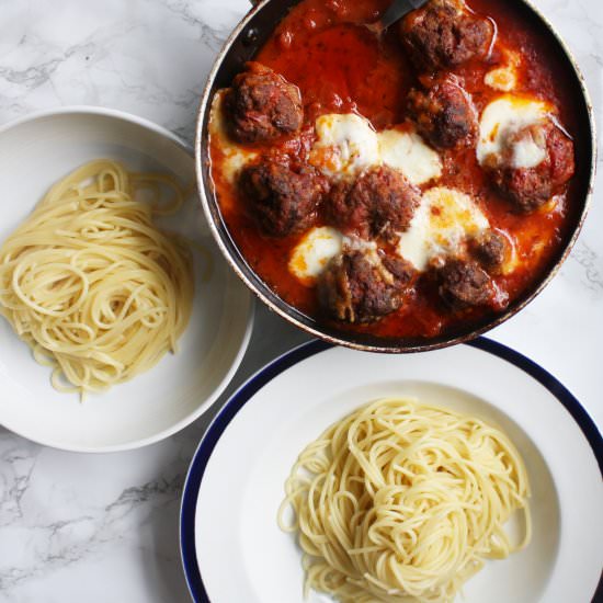 One Pan Mozzarella Meatballs