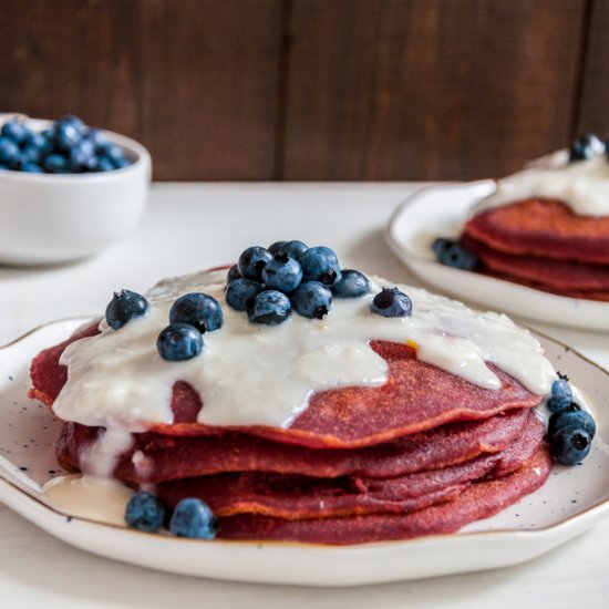 RedVelvet Pancakes w/ Coconut Syrup