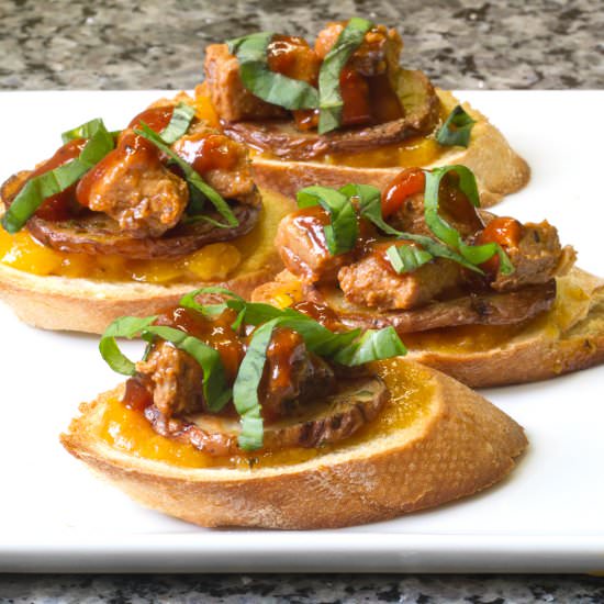 Peach BBQ Pork Bite Crostini