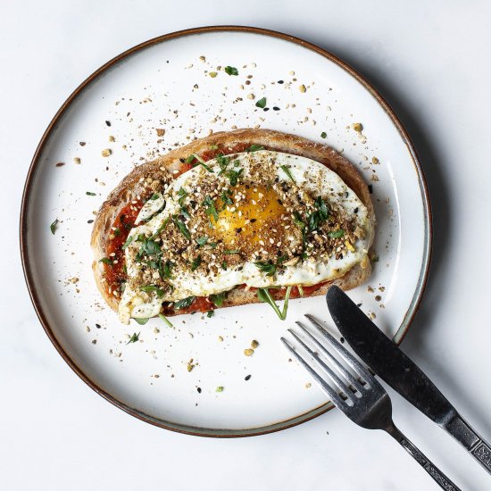 Charred Ajvar, Egg + Dukkah Toast