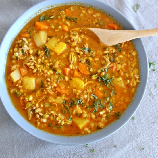 Baked Chicken Barley Kale Stew