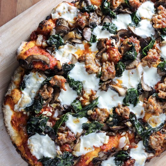 Sausage, Mushroom, & Spinach Pizza