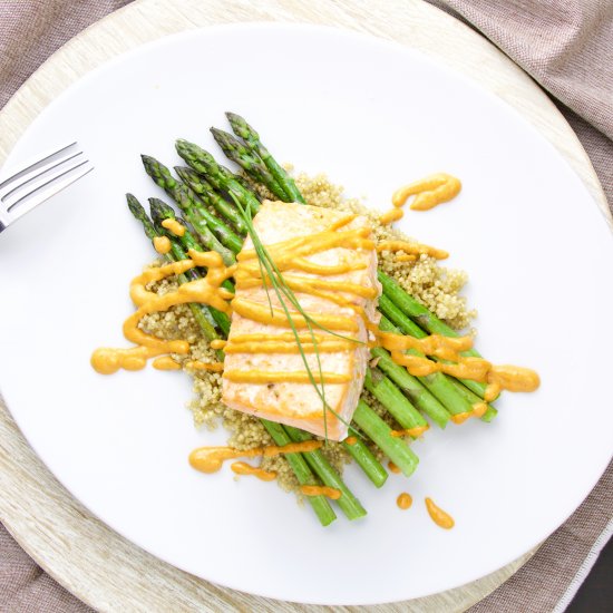 Salmon on Asparagus and Romesco