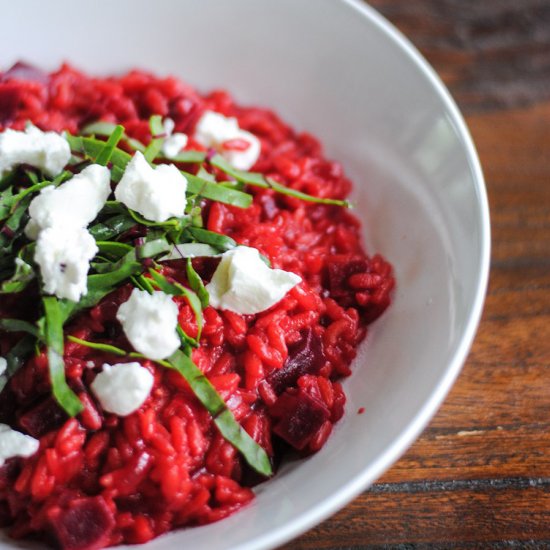 Red beet risotto with goat cheese