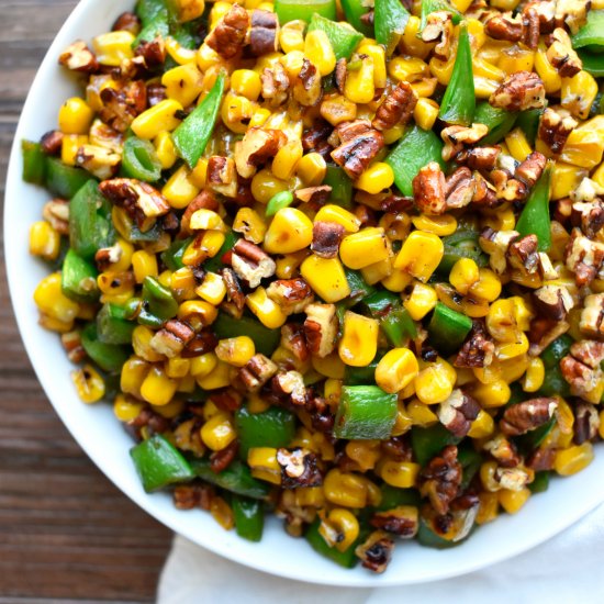 Roasted Corn & Snap Pea Pecan Sauté