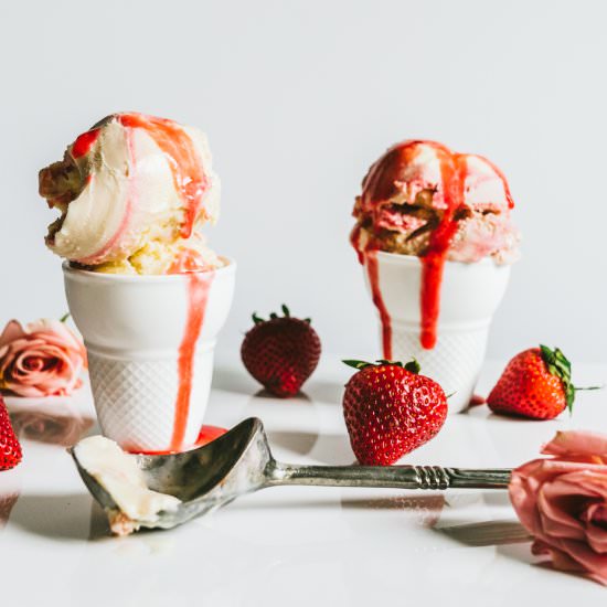 Strawberry Rhubarb Rose Ice Cream