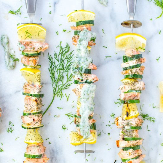 Dill Salmon and Zucchini Kebabs