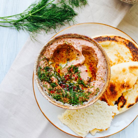 Spicy red bean dip with zaatar