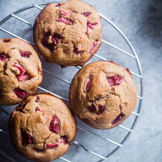 Skinny Strawberry Rhubarb Muffins