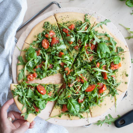 Chickpea Pizza with Rocket Pesto