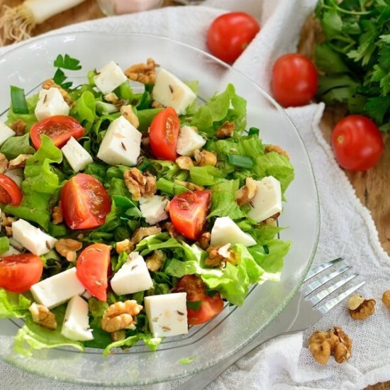 Cheese Salad with Nuts and Cumin