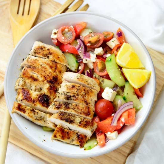 Greek Salad with Garlicky Chicken