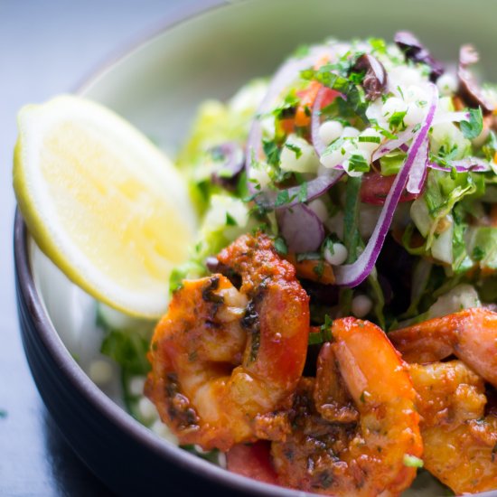 Moroccan Salad with Harissa Shrimp