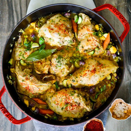 Rabbit stew with spring vegetables