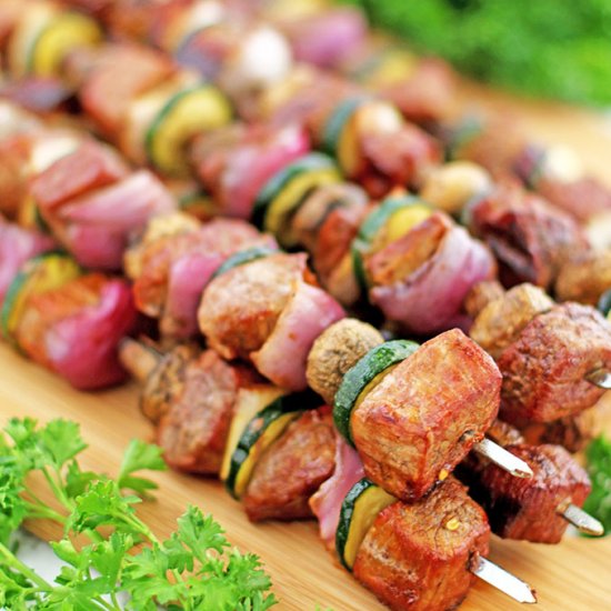 Grilled Vegetables and Steak Kabobs