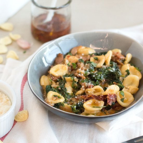 Pasta with Cream, Bacon and Spinach