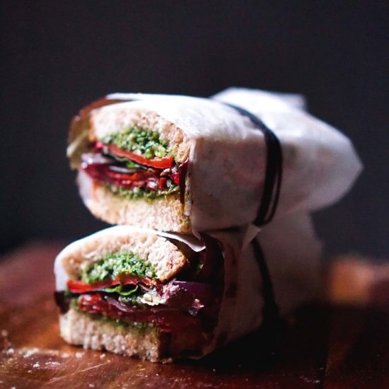 Roasted Pepper and Pesto Sandwich